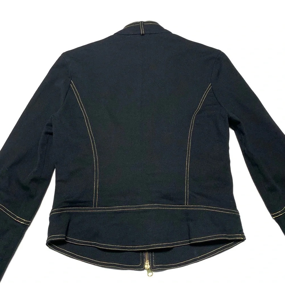 ❗️SOLD❗️Y2K Georgiou Studio Black Denim Tailored Mock Neck Zip Jacket S - Picture 5 of 11